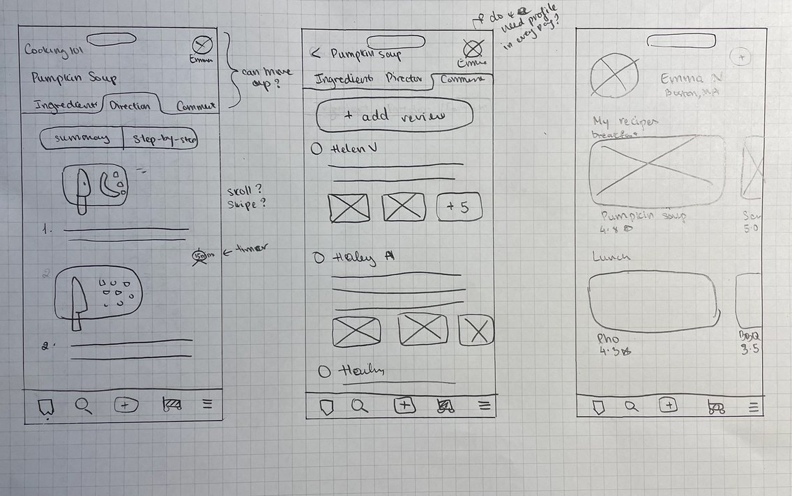Further hand-drawn wireframes exploring navigation