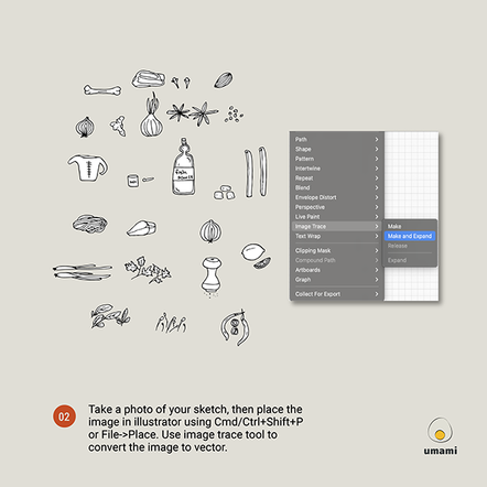 Tracing the sketched ingredients into vector art in Illustrator