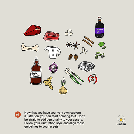 The finished set of coloured ingredient illustrations