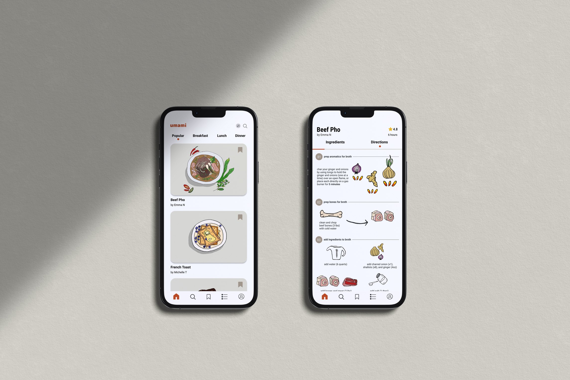 The umami app shown on two phones