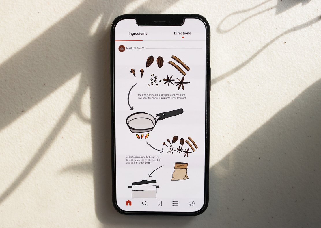A recipe step screen showing illustrated ingredients