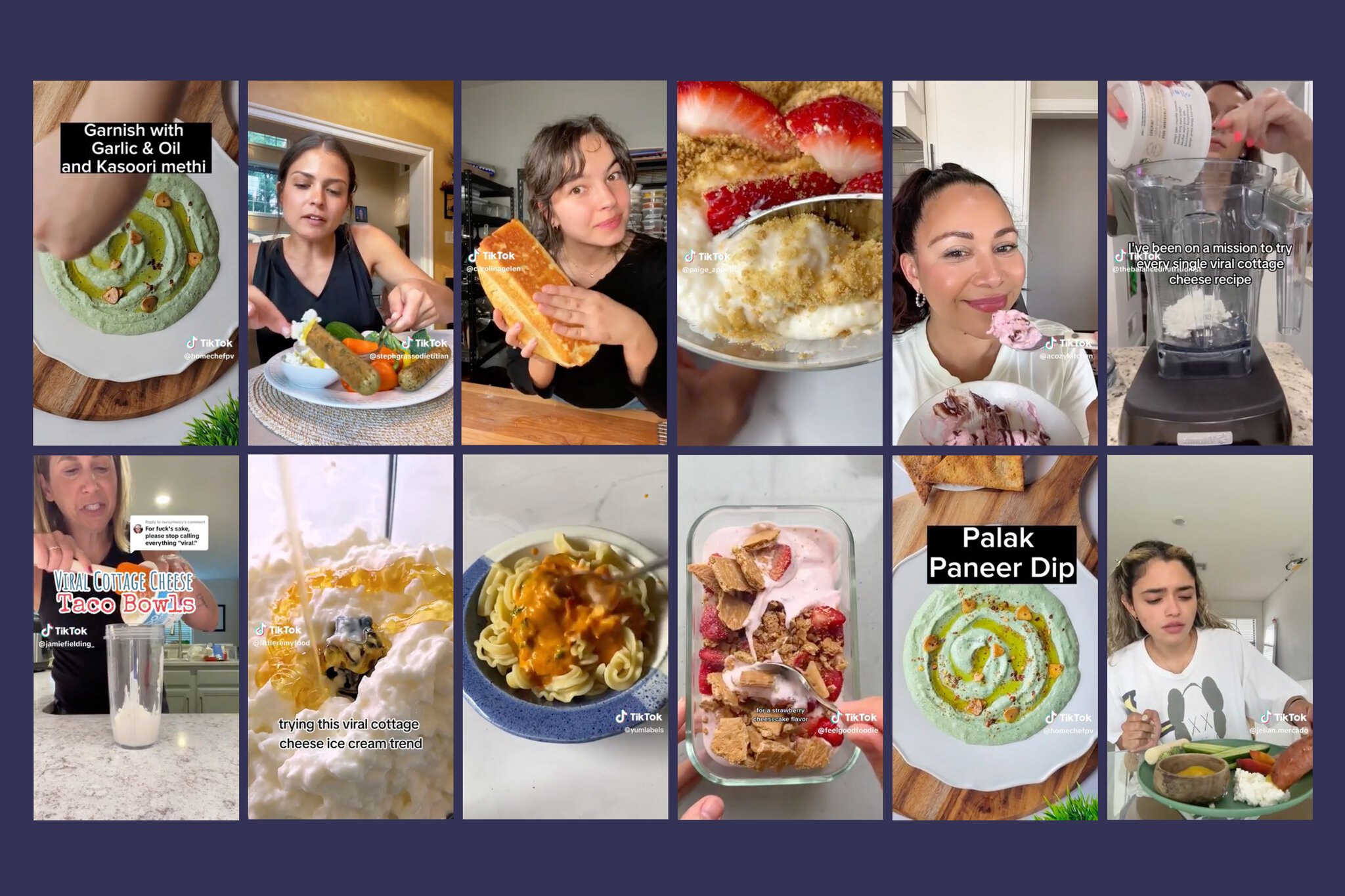A grid of short-form cooking videos from social media