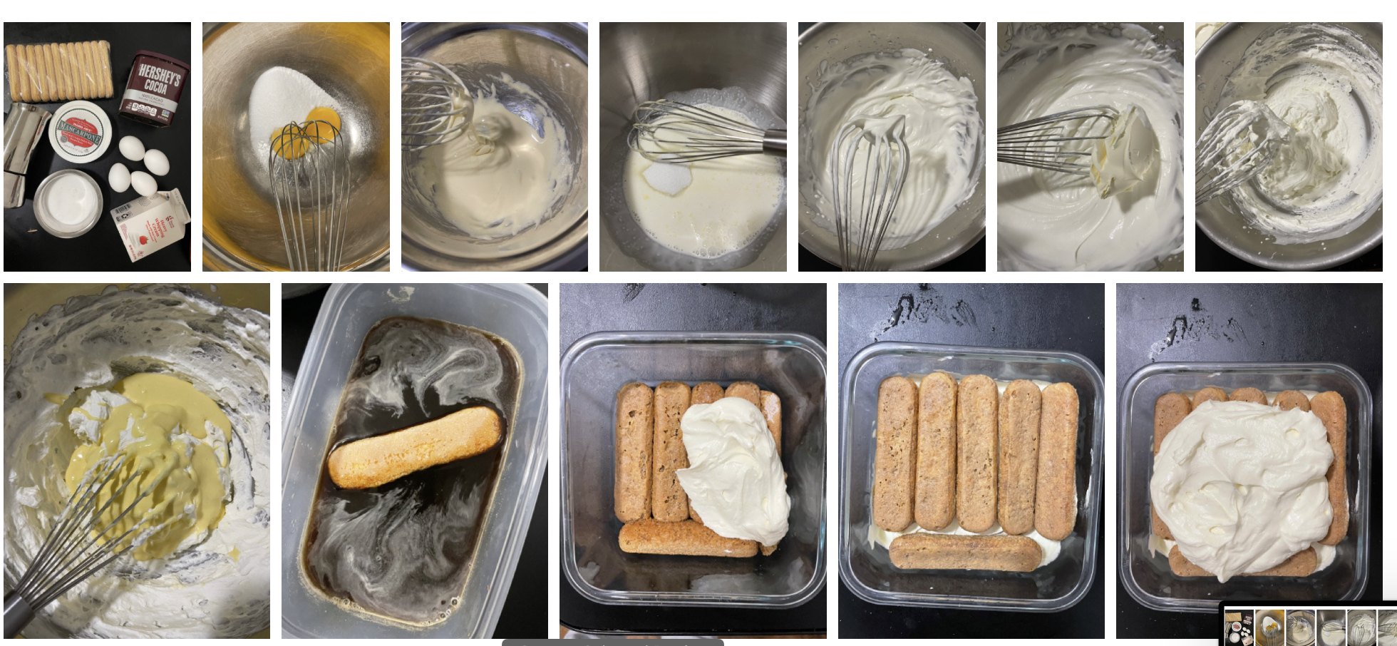 Photographs documenting each step of making the Tiramis&ugrave;